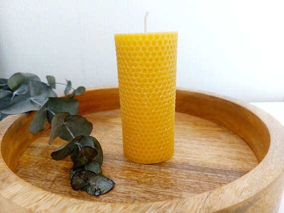 Yellow beeswax pillar candles : Smooth pillar / Honeycomb /Hexagon /Large smooth pillar