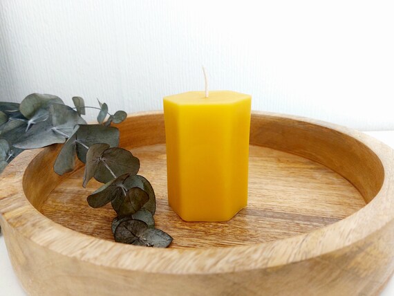 Yellow beeswax pillar candles : Smooth pillar / Honeycomb /Hexagon /Large smooth pillar