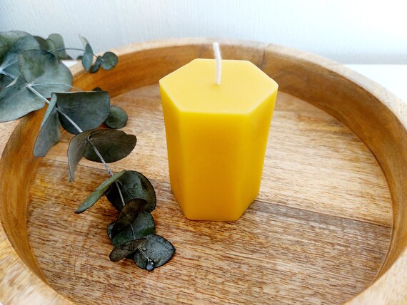 Yellow beeswax pillar candles : Smooth pillar / Honeycomb /Hexagon /Large smooth pillar