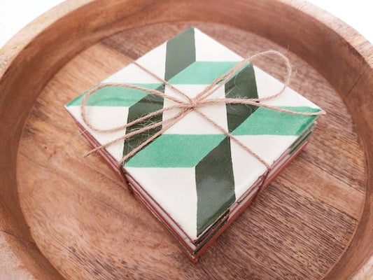 Ceramic Green Geometric Coasters