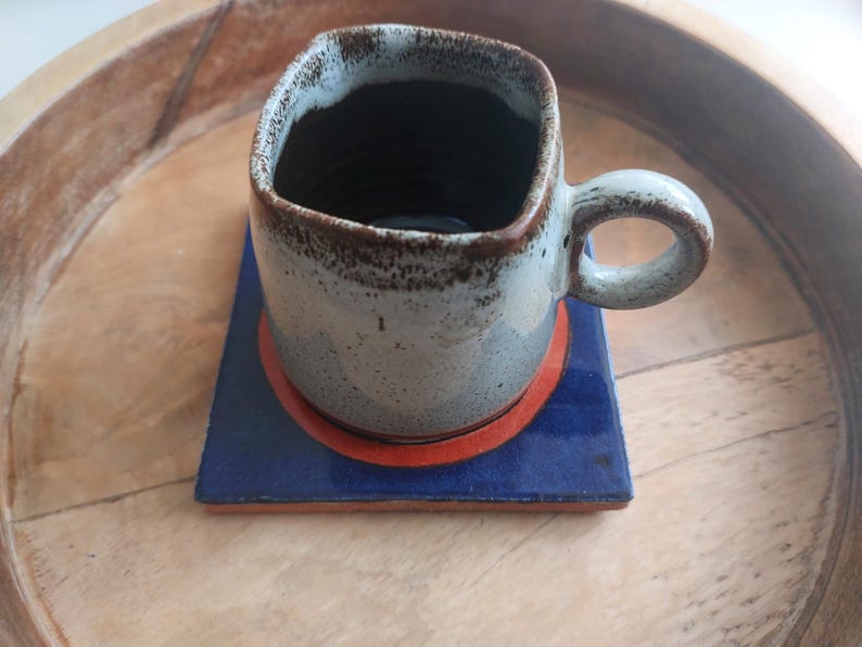 Ceramic Moon Design Blue Off White and Brown Coasters