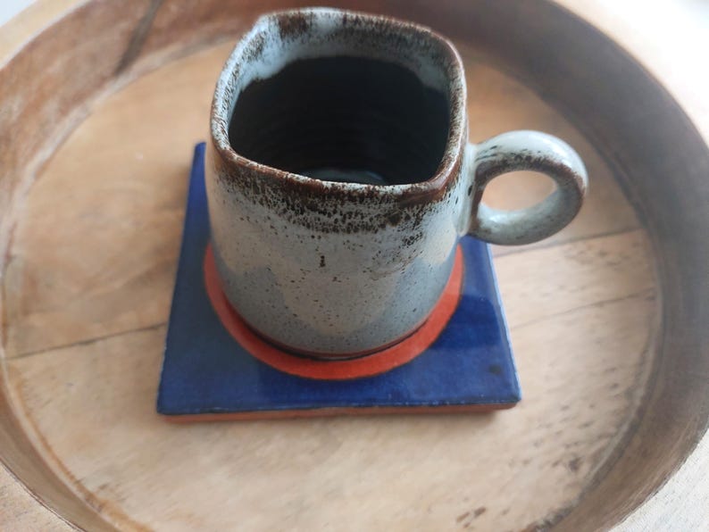 Ceramic Moon Design Blue Off White and Brown Coasters