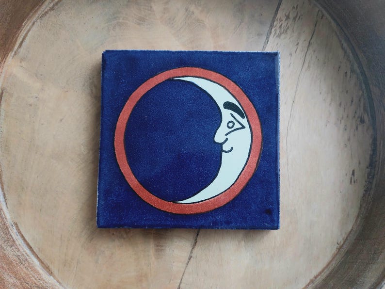 Ceramic Moon Design Blue Off White and Brown Coasters