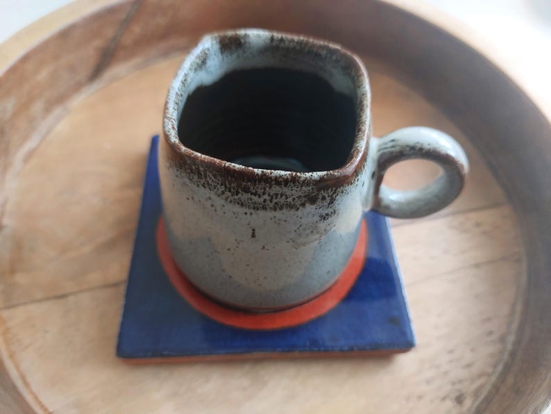 Ceramic Moon Design Blue Off White and Brown Coasters