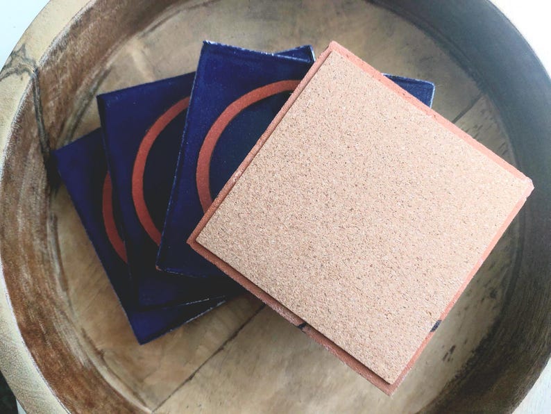 Ceramic Moon Design Blue Off White and Brown Coasters