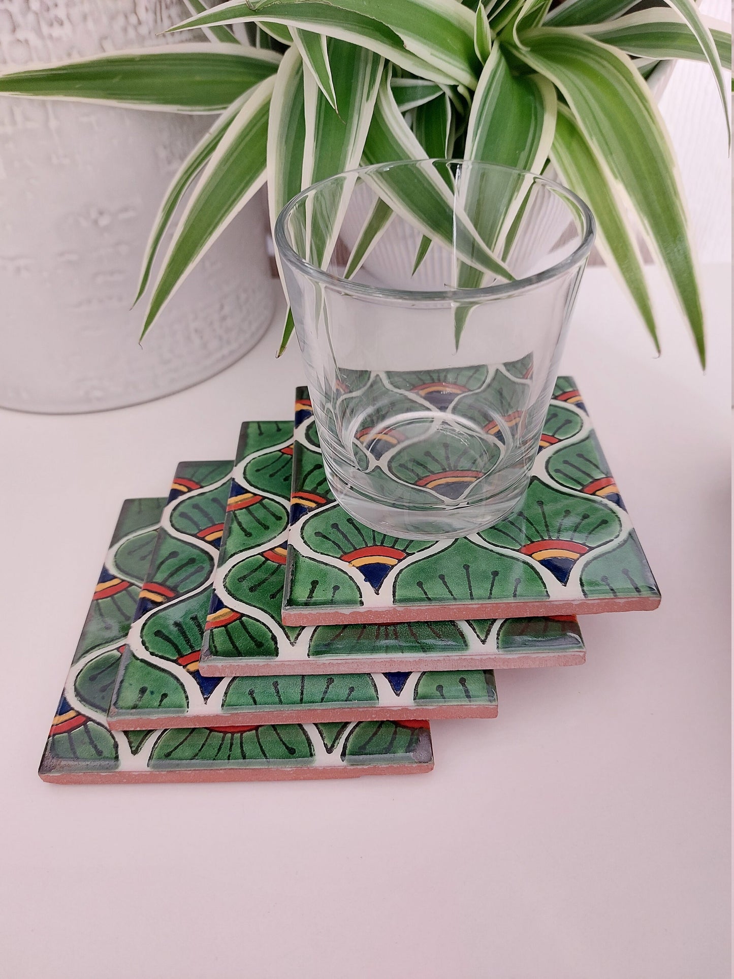 Ceramic Peacock Feather Coasters (set of 4)