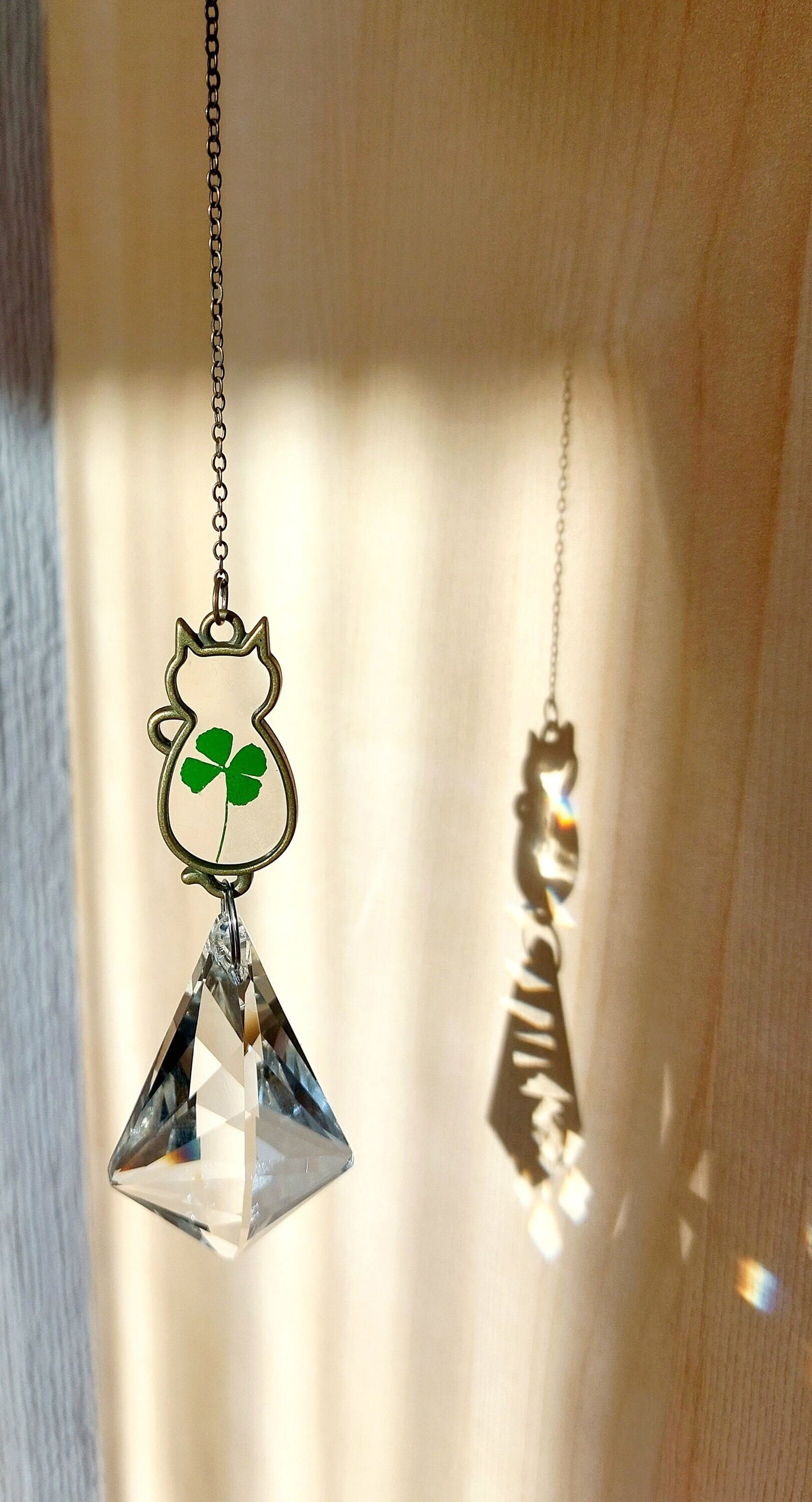 Cat Crystal Rainbow Maker Suncatcher With Real Pressed Flowers Inside