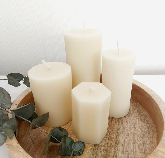 White beeswax pillar candles : Smooth pillar / Honeycomb /Hexagon /Large smooth pillar