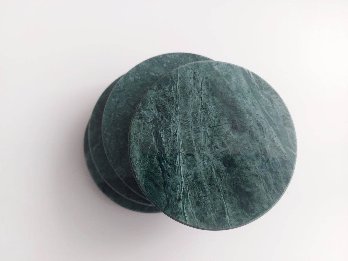 Round Smooth Natural Marble coasters set rich green