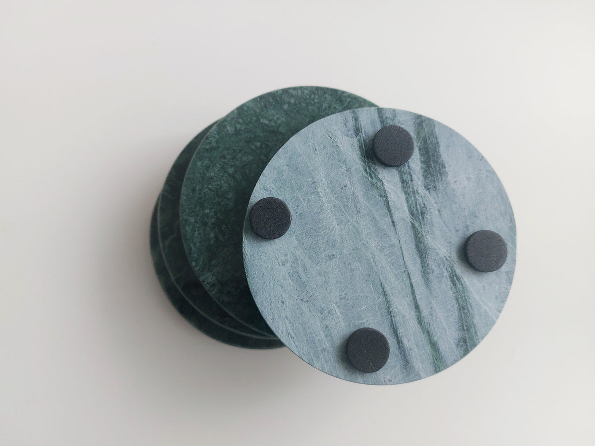 Round Smooth Natural Marble coasters set rich green