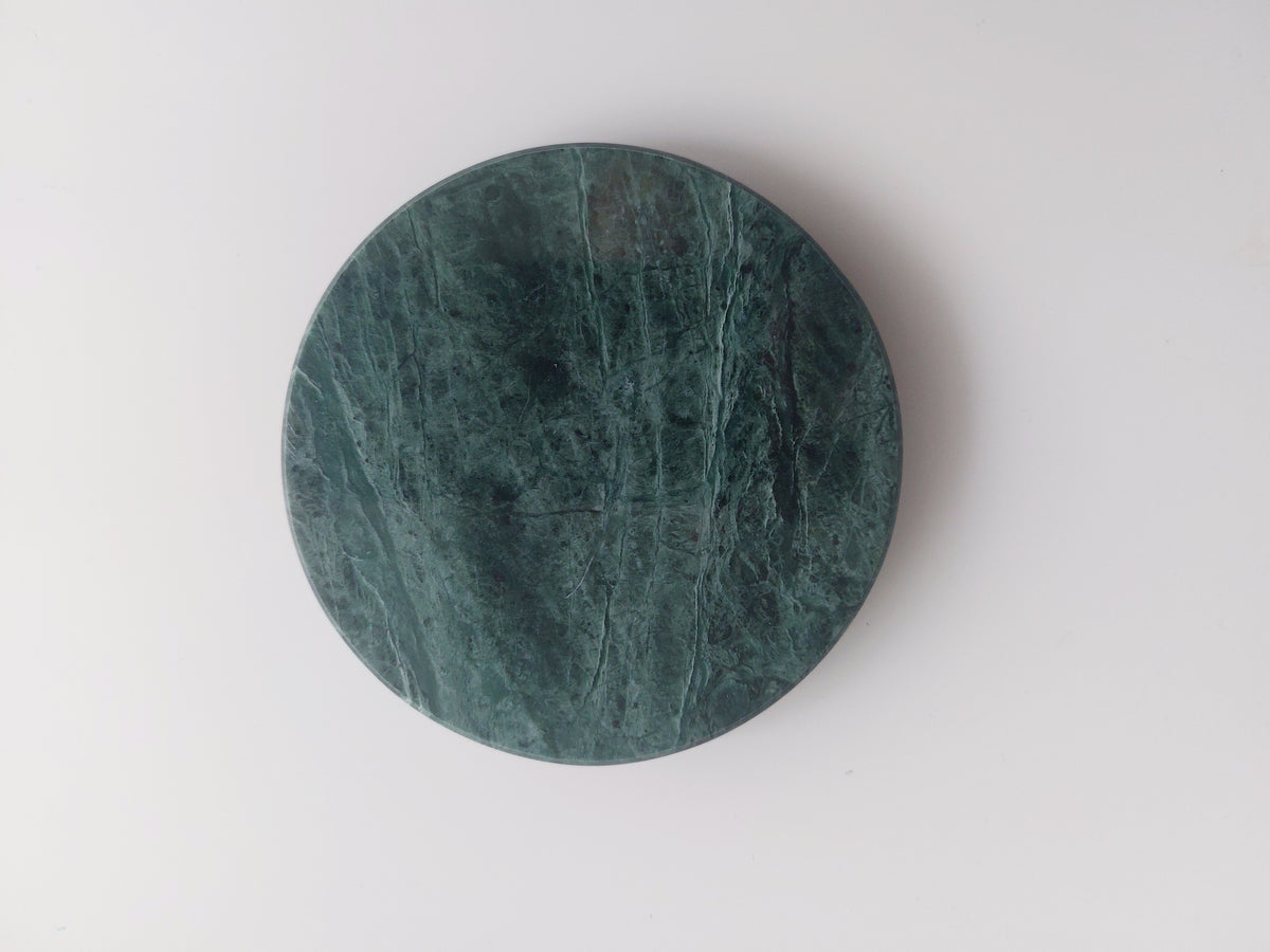 Round Smooth Natural Marble coasters set rich green