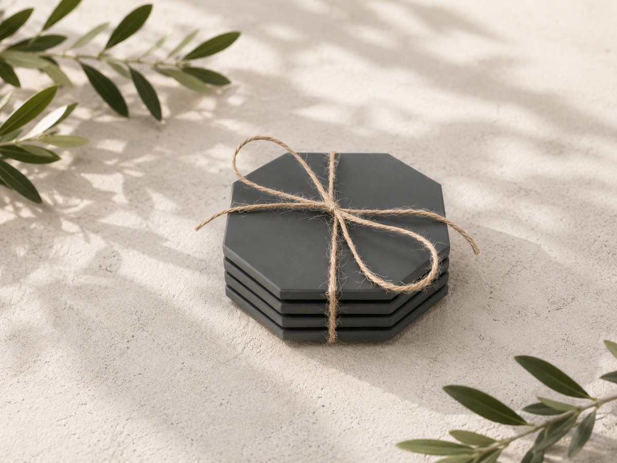 Ceramic Matte Black Octagon coasters (Set of 4 )