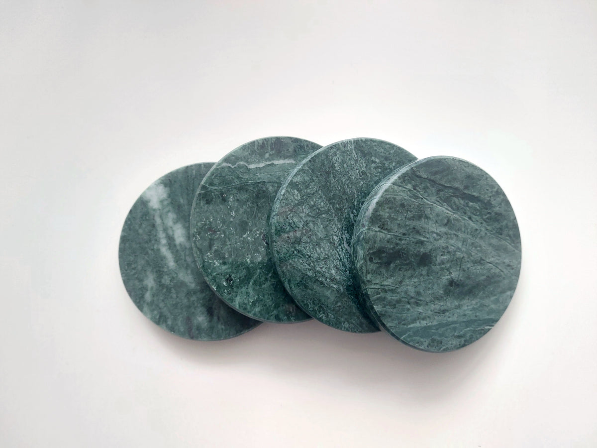 Round Smooth Natural Marble coasters set rich green
