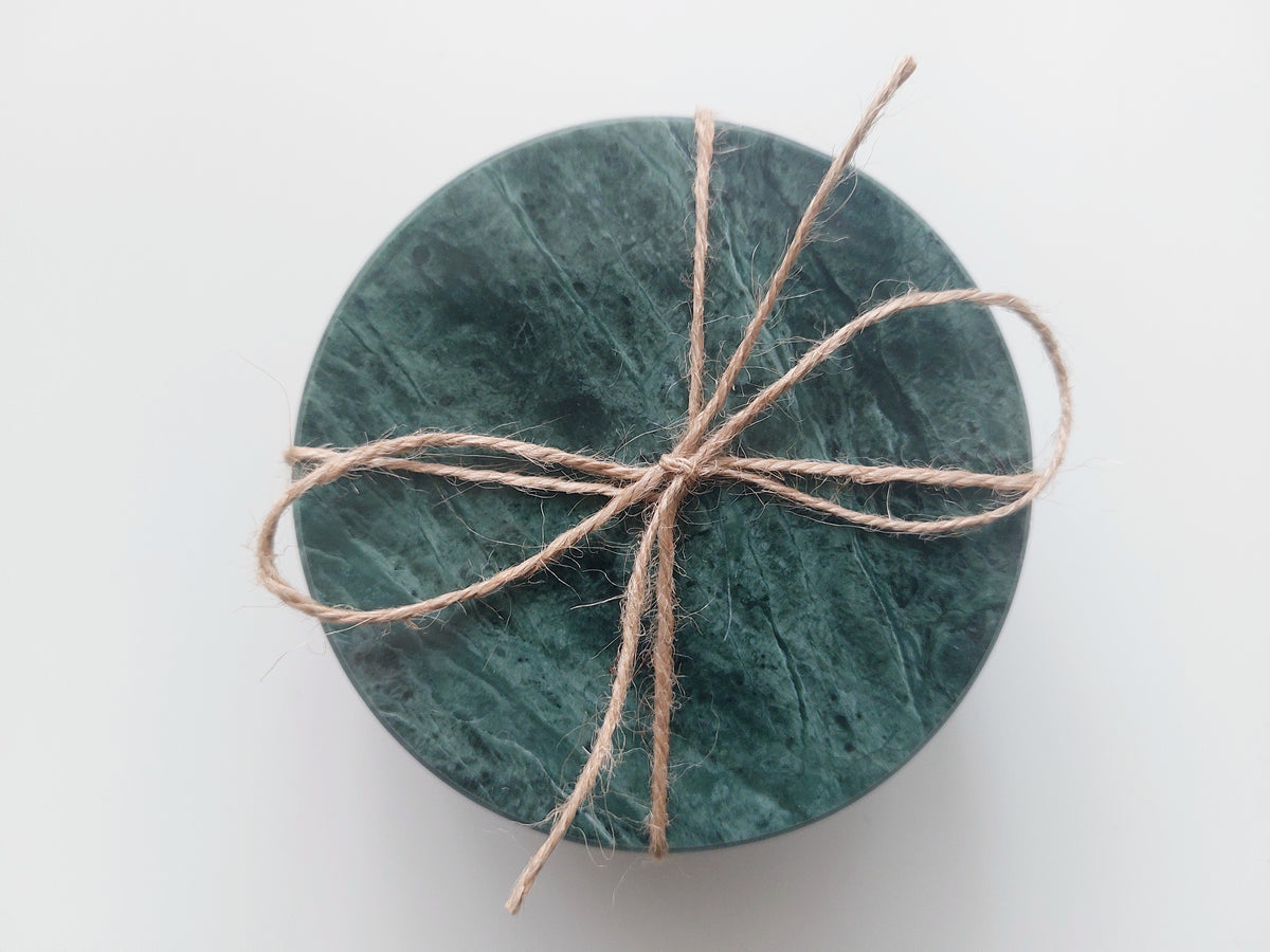 Round Smooth Natural Marble coasters set rich green
