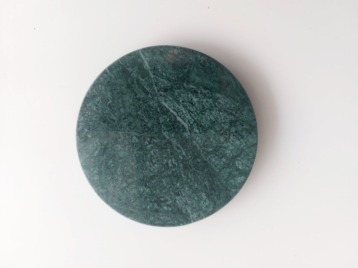 Round Smooth Natural Marble coasters set rich green