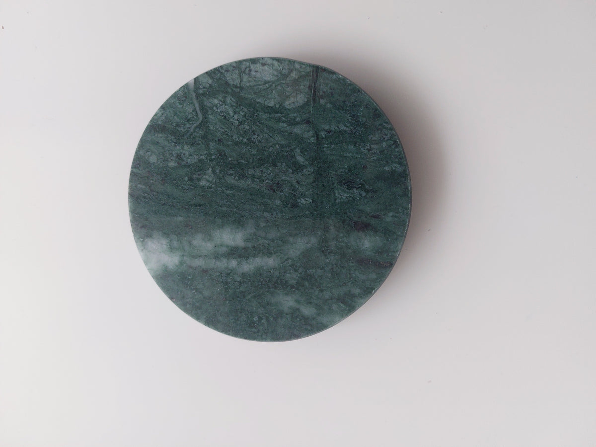 Round Smooth Natural Marble coasters set rich green