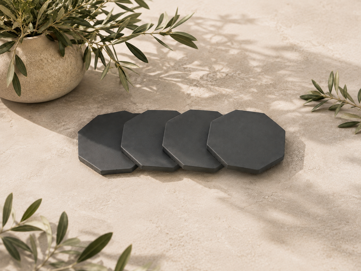 Ceramic Matte Black Octagon coasters (Set of 4 )