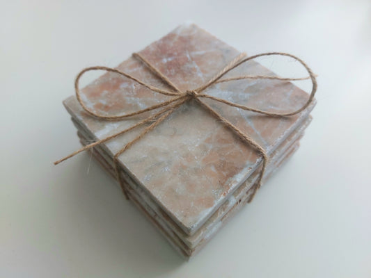 Rustic Tumbled Natural Light Rose Marble Coasters set