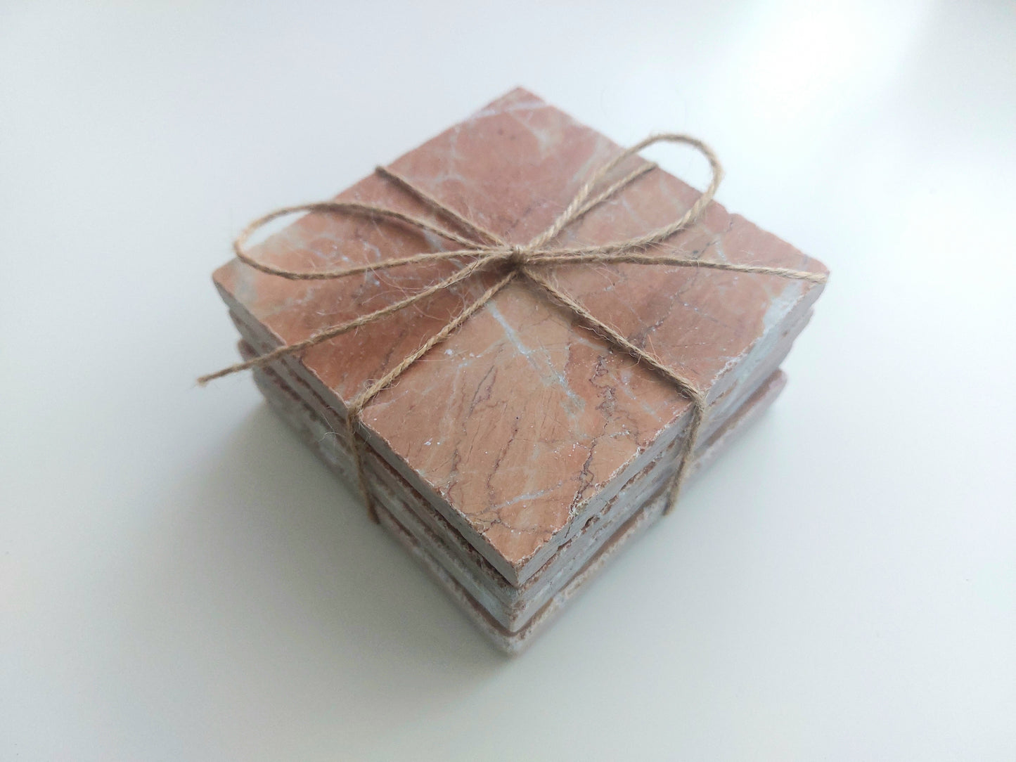 Rustic Tumbled Natural Rose Marble Coasters set