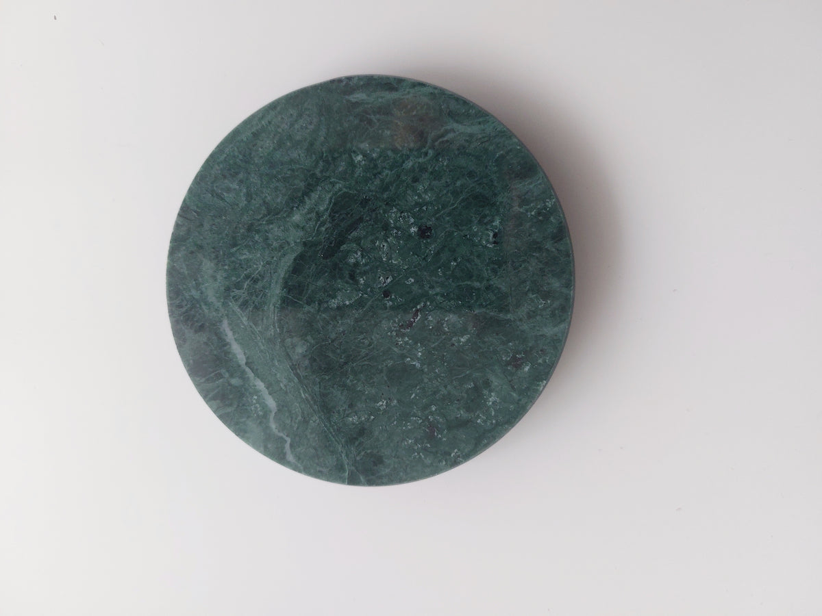 Round Smooth Natural Marble coasters set rich green