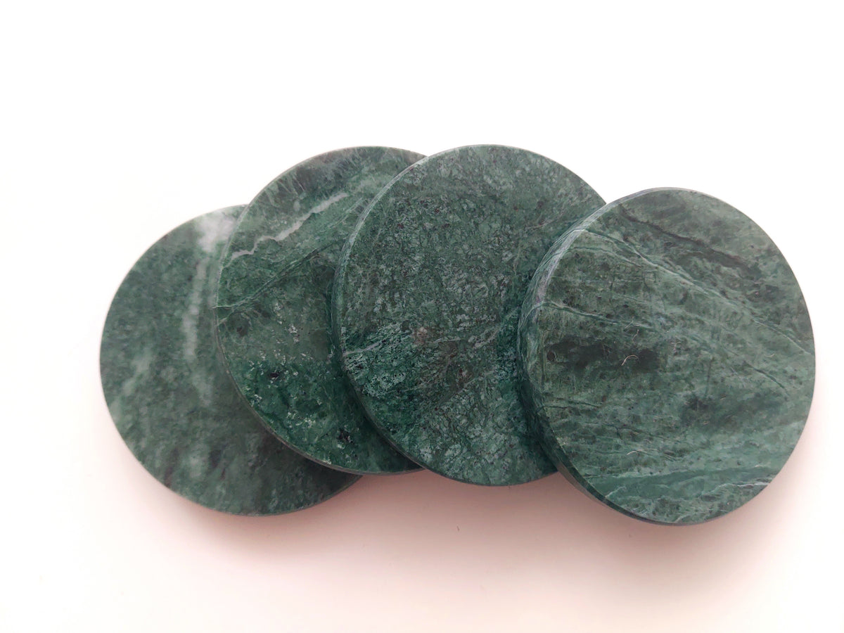 Round Smooth Natural Marble coasters set rich green