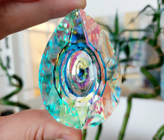 Large Hanging Crystal Prism   Rainbow Maker Suncatcher 76mm